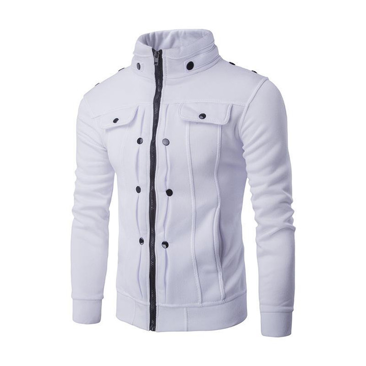 Men Cardigan Hoodies Solid Color Stand Collar Cotton Zipper Slim Fit Outerwear