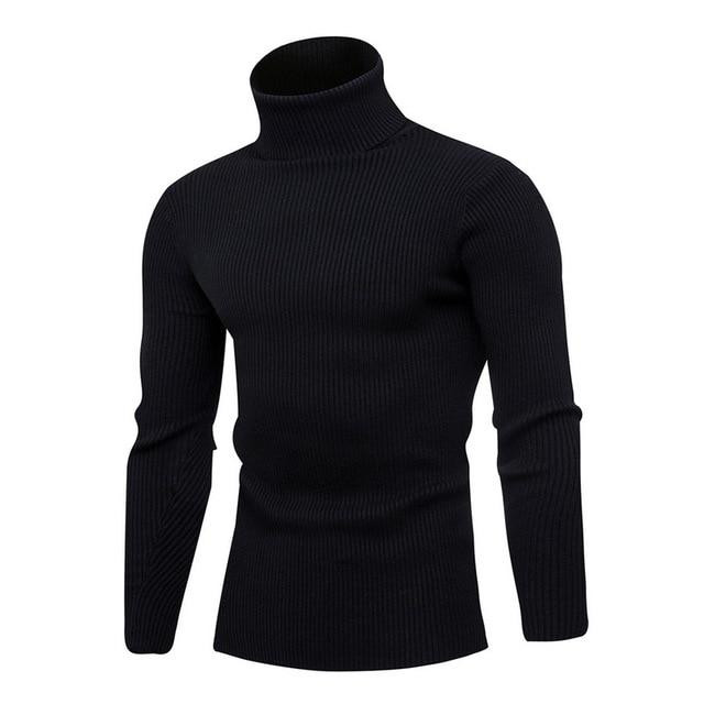 Men's Warm Turtleneck Sweater Fashion Solid Knitted Slim Pullover