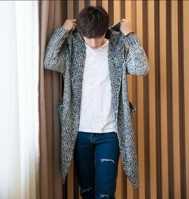 Men Hooded Cardigan Fashion Style Thick Warm Long Kitted Sweater