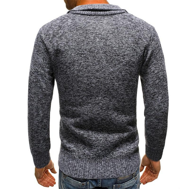 Men Sweater Solid Color Warm Knitted Stand Collar With Zipper Pullover