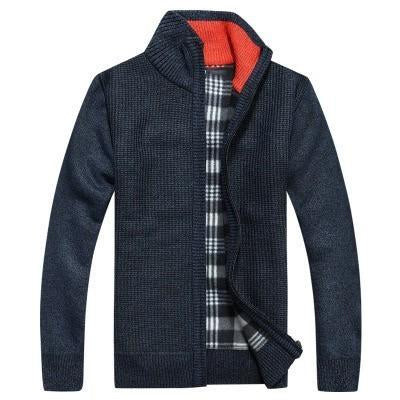 Winter Autumn Men Sweater Slim Fit Fleece Solid Color Knitted Cardigan