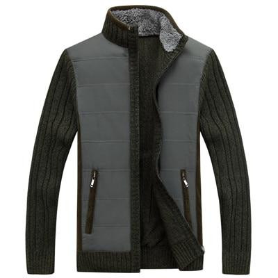 Autumn Winter Men Sweater Patchwork Windbreaker Thick Warm Fleece Premium Quality Cardigan