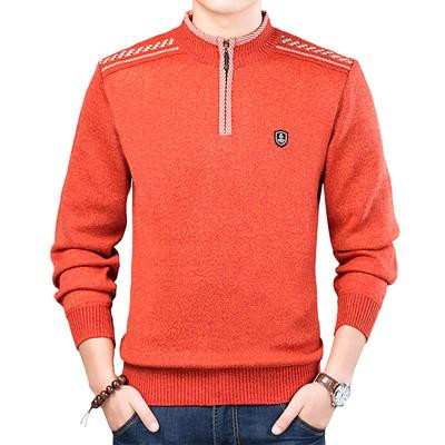 Autumn Winter Men Knitted Sweater Stand Collar Solid Color Zipper Fashion Pullover