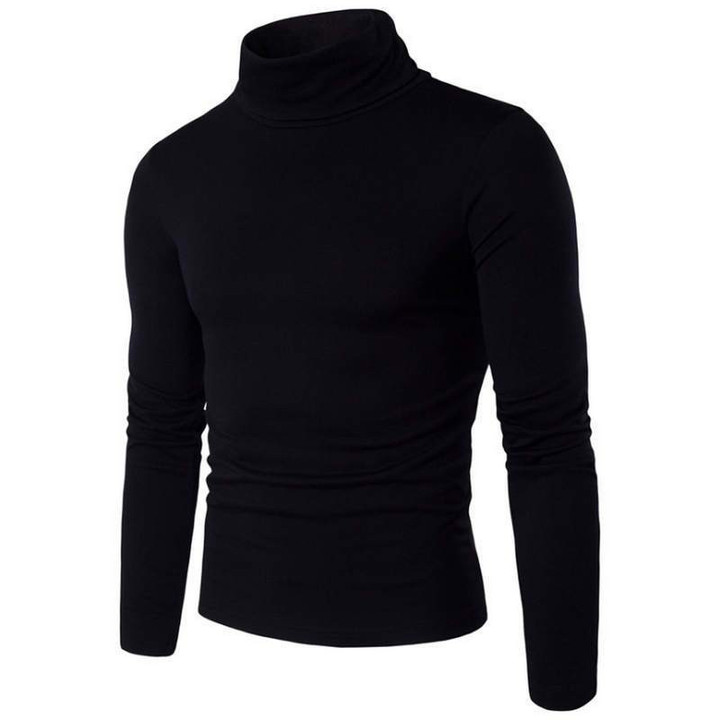 Fashion Autumn Winter Men Sweater Turtleneck Solid Color Casual Slim Fit Knitted Pullover