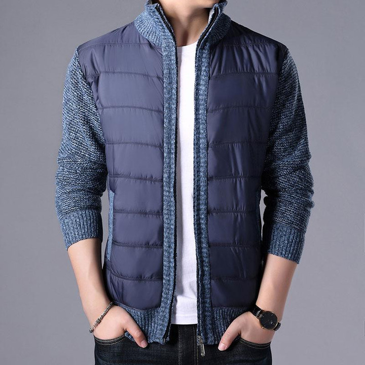 Hot Fashion Men Sweater Thick Warm Knitted Patchwork Zipper Cardigan