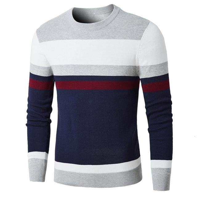 Men Sweater Cotton Knitted Striped New Fashion O-Neck Sweater
