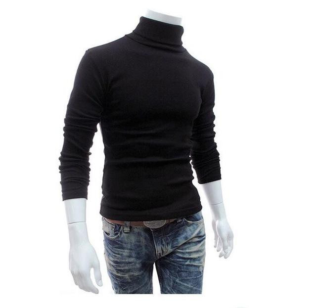 Autumn Winter Men Sweater Turtleneck Solid Color Slim Fit Fashion Brand Knitted Pullovers