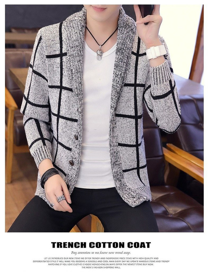 Men Sweater Thick Knit Warm Hooded Cardigan Fashion Design