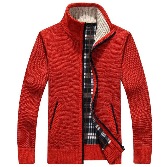 Autumn Winter Men Sweater Faux Fur Wool Zipper Knitted Thick Warm Casual Knitwear