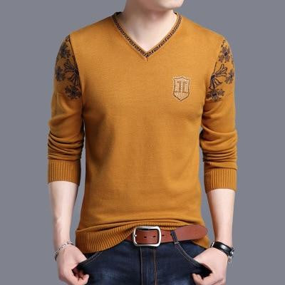Fashion Style Men Knitted Sweaters V-Neck Pattern Casual Wool Knitted Solid Color