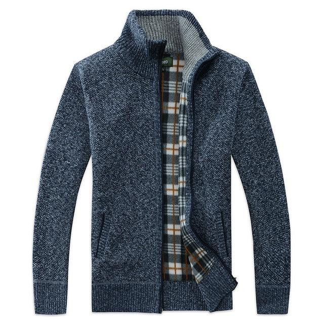 Men Casual Sweater Fashion Brand High Collar Pockets Knitted Cardigan