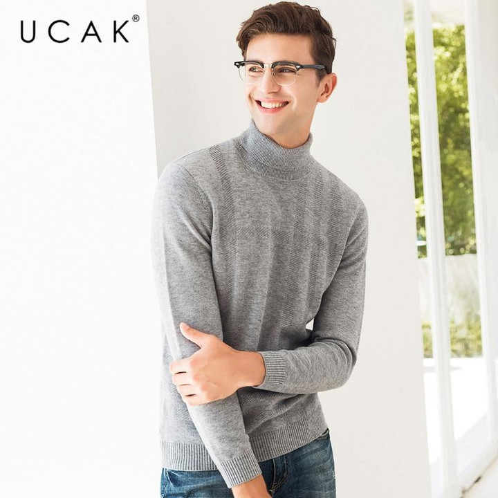 Men Sweater Fashion Brand Autumn Winter Thick Warm Turtleneck Cotton Knitwear Pullover
