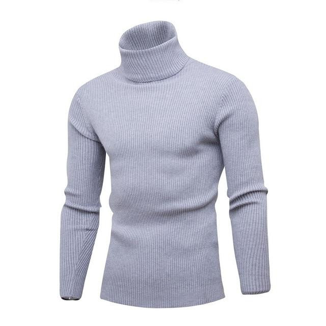 Men Turtleneck Sweater Fashion Solid Knitted Double Collar Slim Pullover
