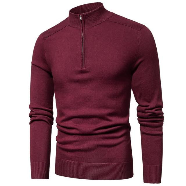 Men Casual Sweater High Quality Cotton Knitted Turtleneck Fashion Zipper Sweater