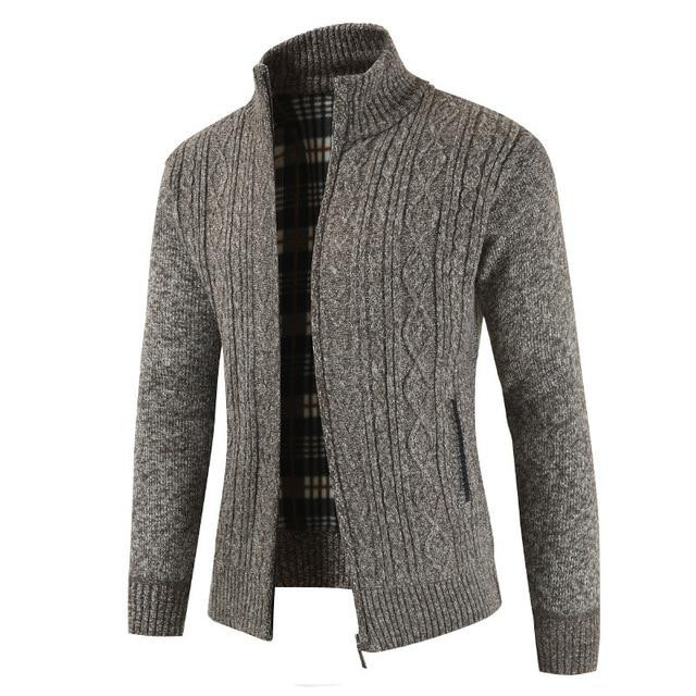 Hot Style Men Sweater Fashion Wild Monochrome Casual Collar Plus Velvet Sweater