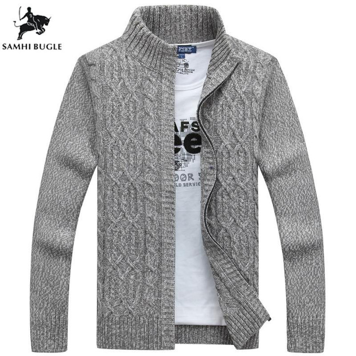 Men Sweaters Winter Thicken Warm Fashion Zipper Cashmere Cardigan