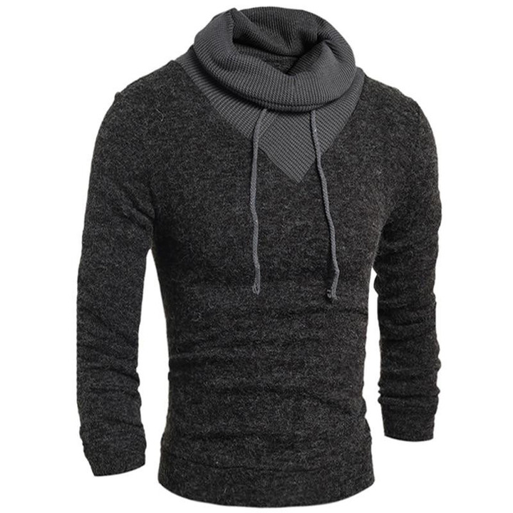 Men Sweater Pullover Top Brand Design Casual Slim Classic High Collar Simple Solid Color