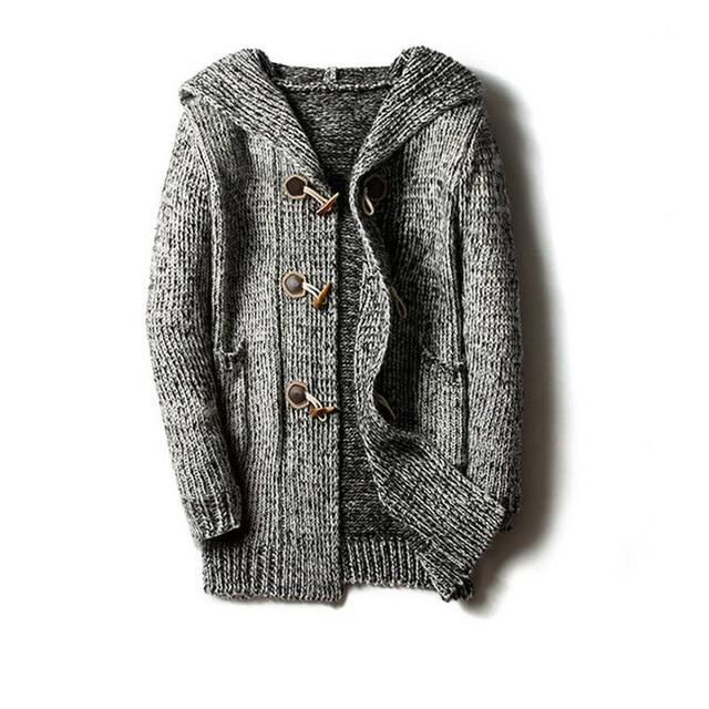 Men Cardigan Fashion Slim Fit Hooded Knitted Sweater