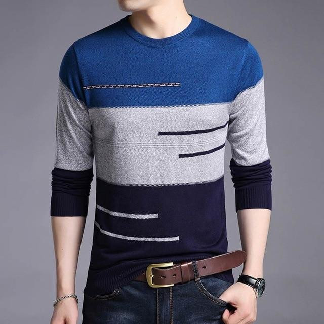 Men Sweater Fashion Brand Knitted Jersy Striped Pullover