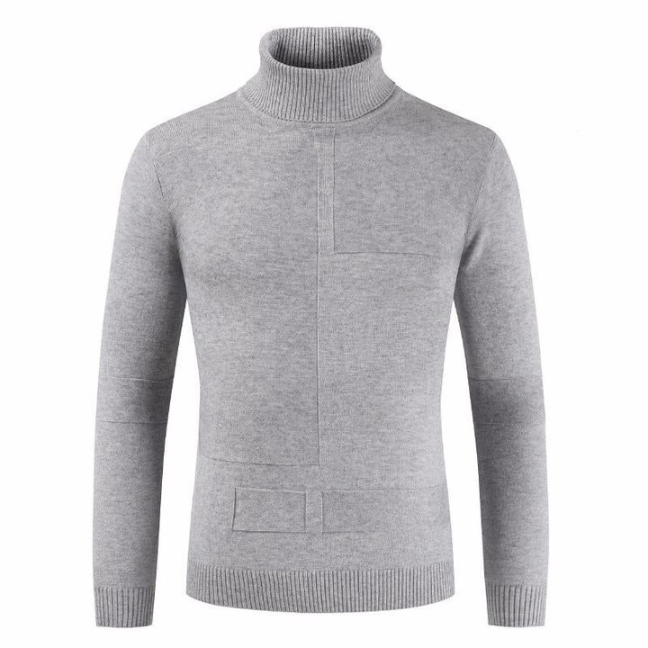 Men Sweater High Neck Thick Warm Cotton Knitwear Double Collar