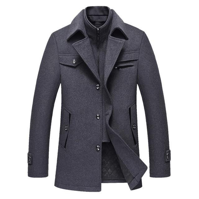 Men Winter Wool Coat Fashion Brand Comfortable Warm Thick Blend Woolen Trench Coat