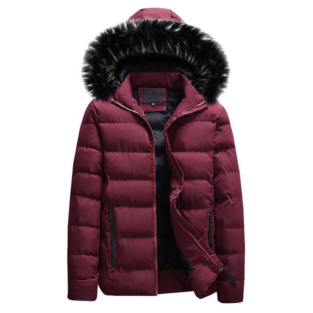 Men Coat Cotton Hooded Winter Thicken Warm Fur Hooded Down Parka