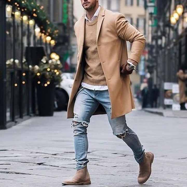 Men Trench Coat Fleece Blend Hot Fashion Stylish Cotton Overcoat