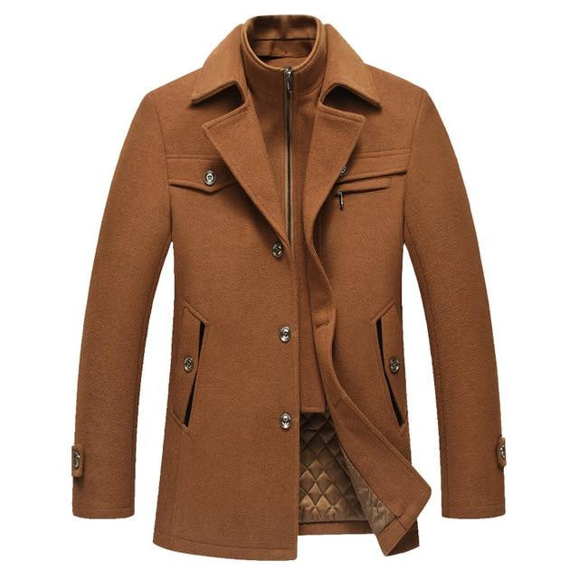 Men Winter Wool Coat High Quality Solid Color Simple Blends Woolen Overcoat