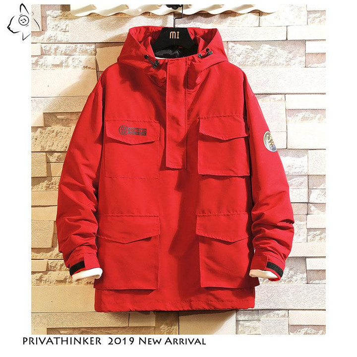 Men Jacket Multi-Pocket Hooded Tooling Streetwear Cargo Jacket