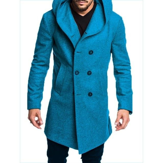 Men Trench Coat Solid Color Woolen Fashion Brand Design Premium Overcoat