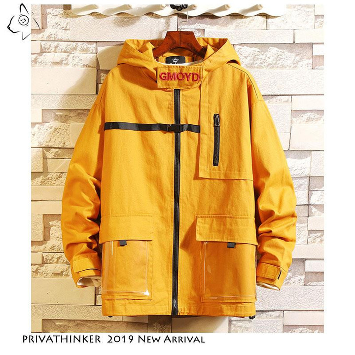Men Jacket Casual Cool Fashion Streetwear Solid Color Hooded Jacket