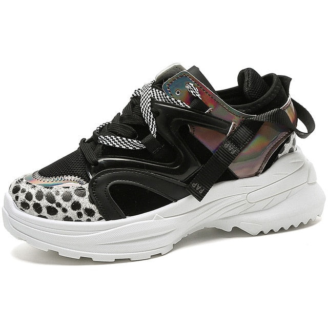 Women High Heel Sneakers Leopard Fashion Platform Shoes
