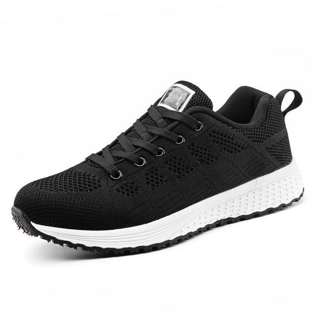 Women Fashion Breathable Walking Mesh Lace Up Flat Sneakers