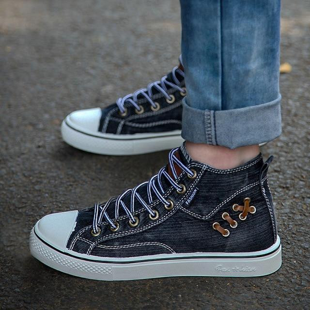 New Arrival Women Fashion High Top Lace Up Canvas Shoes