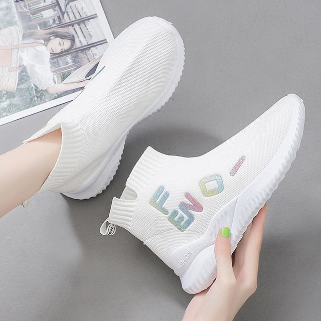 Women Stretch Socks Shoes Fashion Design Thick Sole Tide Sneakers