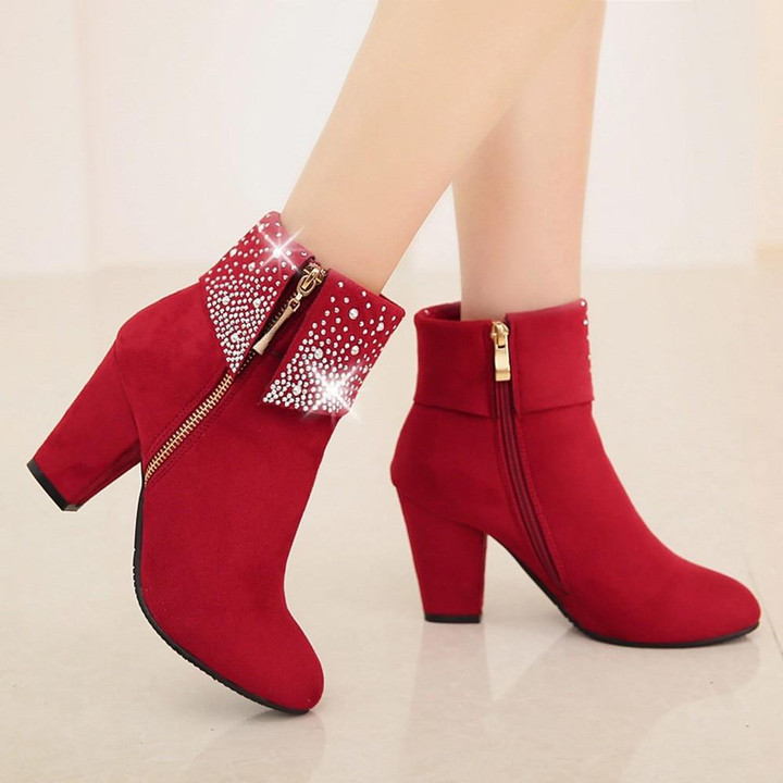 Women Ankle Boots Crystal Shinny Fashion Style Side Zipper Platform Boots