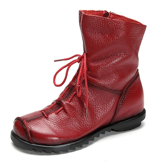 Women Leather Zipper Ankle Boots