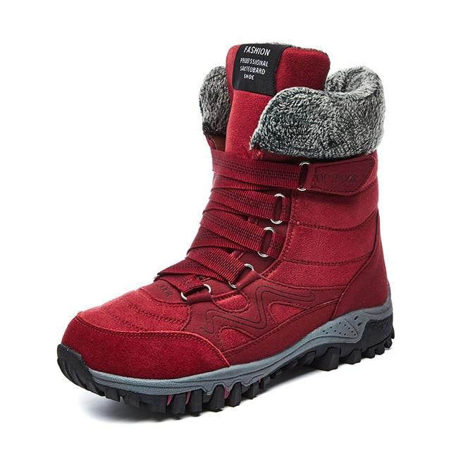 Women Snow Boots New Fashion Suede Leather Winter Warm Plush Waterproof Ankle Boots