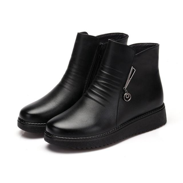 Women Ankle Boots Non-slip Warm Fur Top Quality Leather Boots