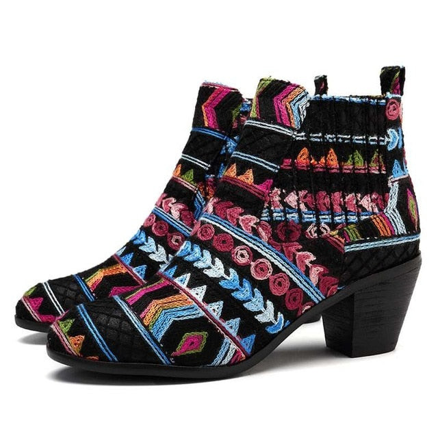 Women Retro Ethnic Weave Bohemian Elastic Ankle Boots