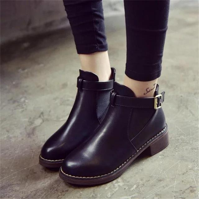 Women Ankle Boots New Fashion Platform Round Toe Buckle Strap Solid Comfortable