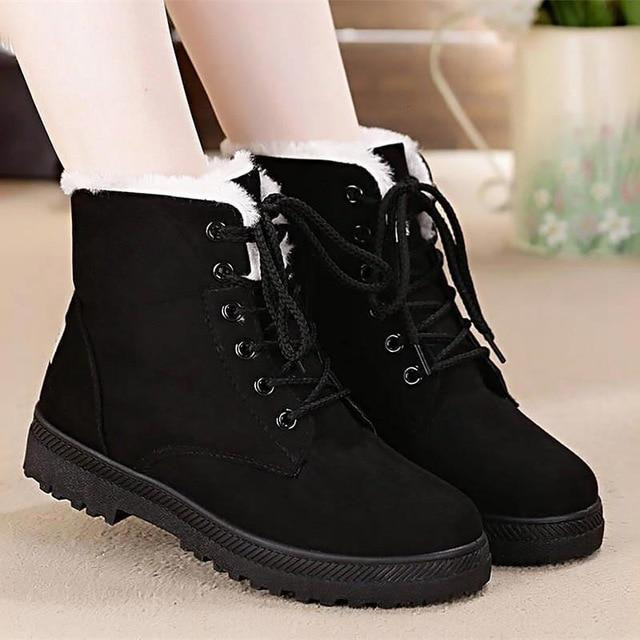 Women Snow Boots New Fashion Warm Fur Plush Insole Square Heels Flock Ankle Boots
