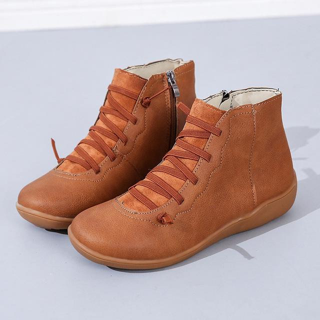 Women Ankle Boots Autumn Winter Cross Strappy Vintage Leather Cowboy Booties