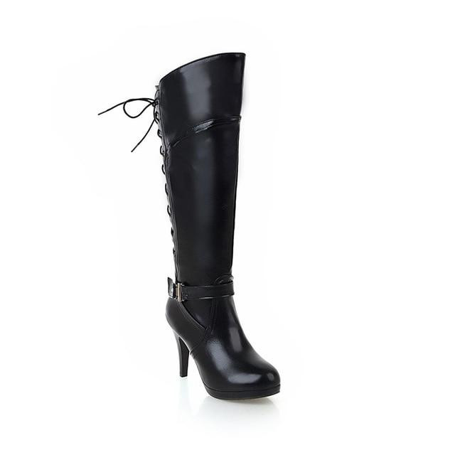 Women Knee High Boots Fashion Style High Heels Handmade Leather Boots