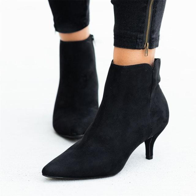 Women Ankle Boots Top Quality Leather Zipper Pointed Toe Stilettos Sexy Boots