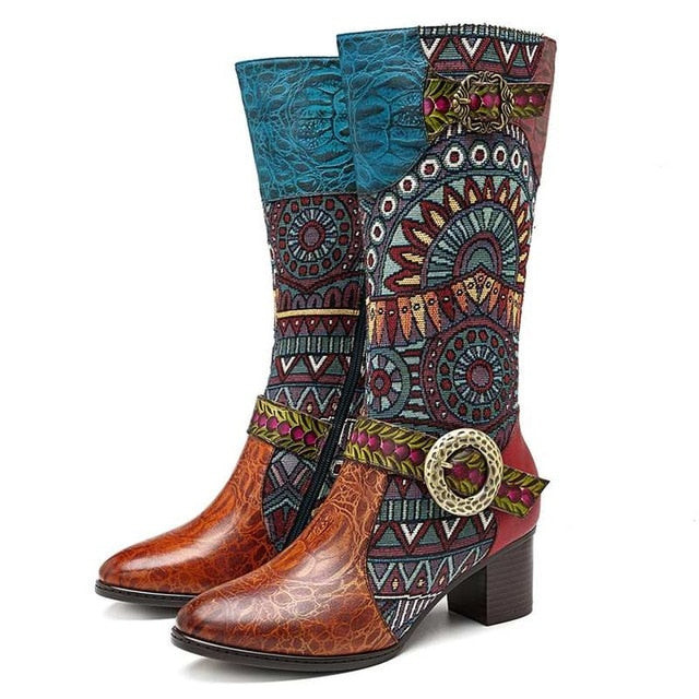 Women Retro Genuine Leather Mid-calf Boots