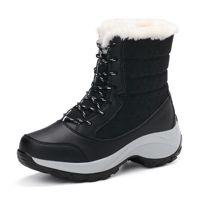 Women Snow Boots Plush High Cut Patchwork Anti-Slip Super Warm Winter Boots