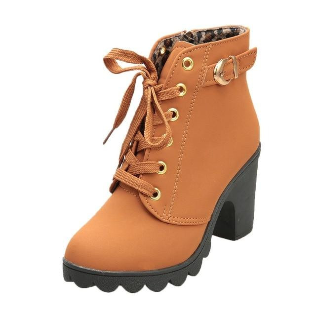 Hot Fashion Women Ankle Boots Top Brand Designer Leather Lace Up Boots