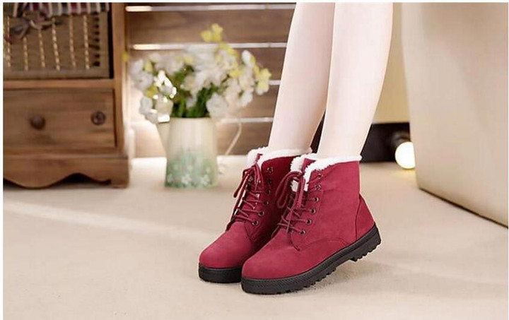 Women Winter Boots Top Quality Cotton Warm Fur Lace Up Snow Boots