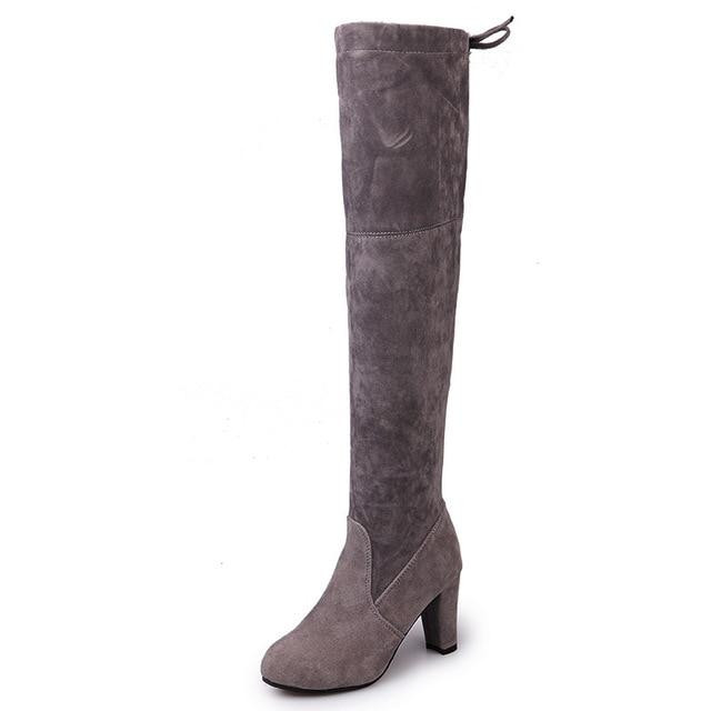 Women High Boots Faux Suede Lace Up Sexy High Heels High Knee Boots